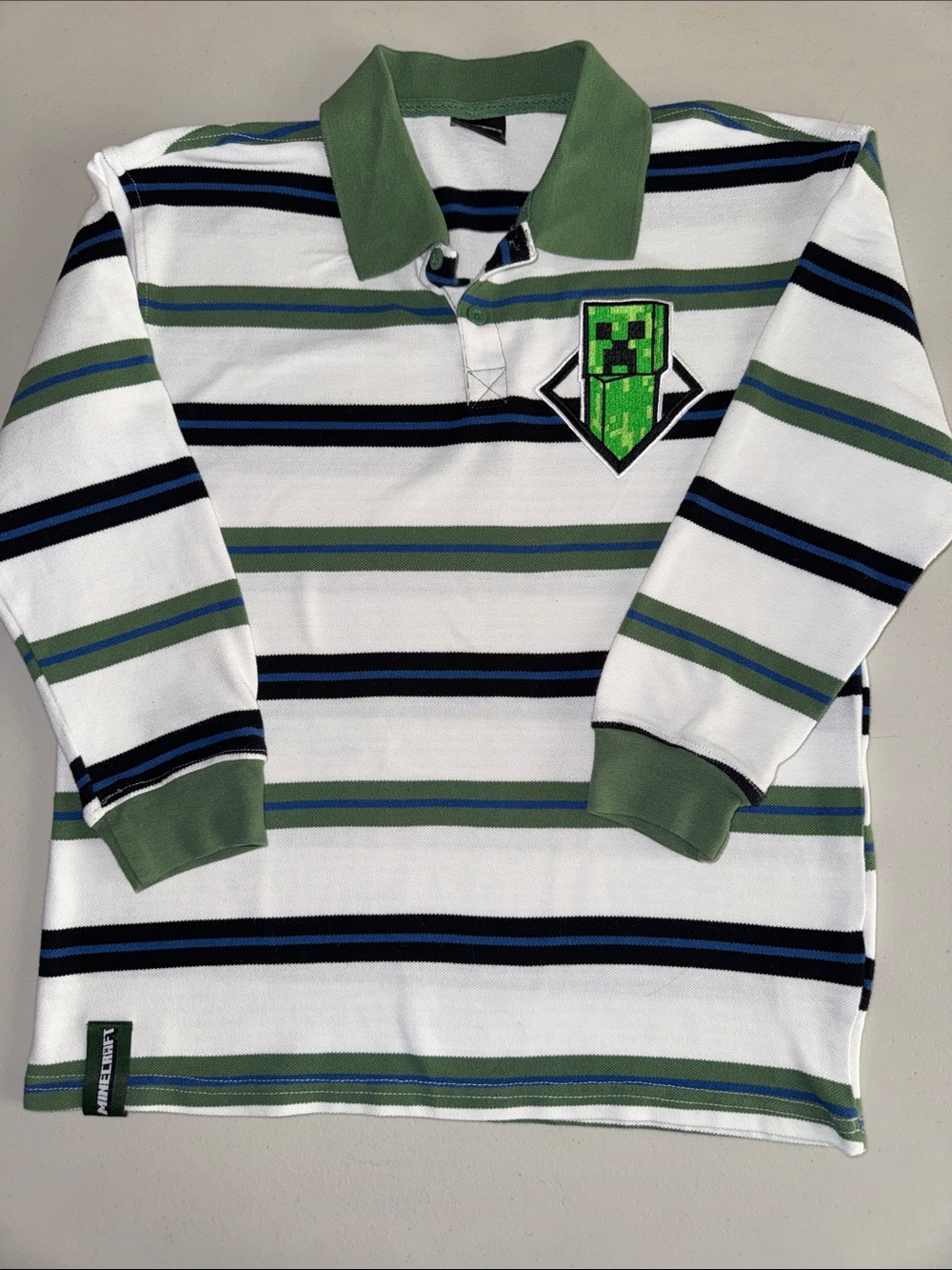 Kids Long-Sleeve Green Stripe Polo with Game Patch